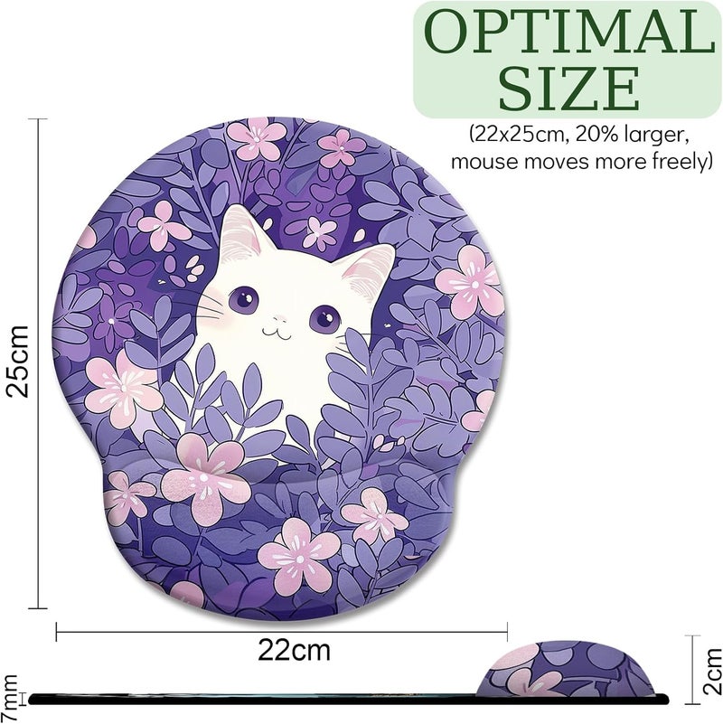 LIMKRIAN Purple Mouse Pad with Wrist Rest, Cat Ergonomic Mouse Pad Wrist Support with Non-Slip Pain Relief PU Base, Funny Computer Mousepad, Cute Kawaii Purple Office Supplies Desk Accessories Decor - Image 4
